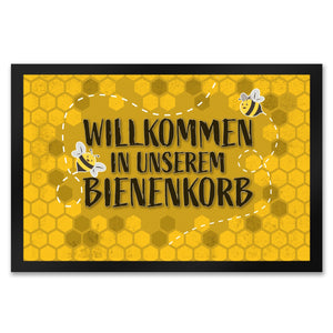 Willkommen in unserem Bienenkorb - Fußmatte mit summenden Bienen und Honigwabenmotiv