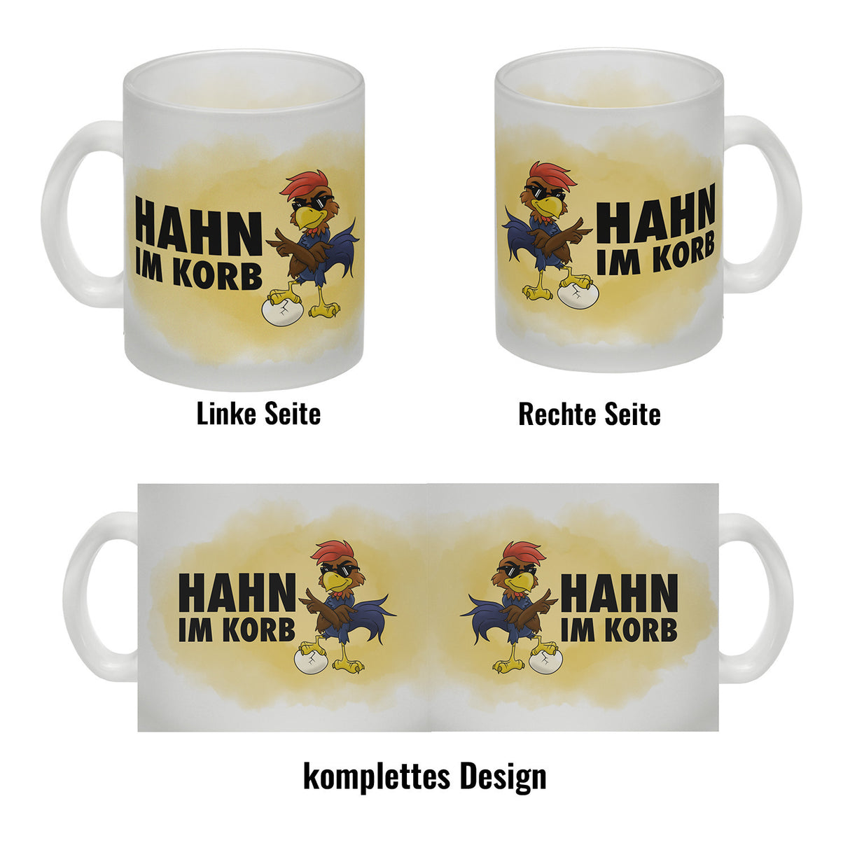 Hahn im Korb - Kaffeebecher mit coolem Cartoon-Hahn