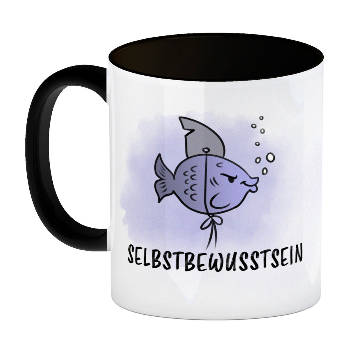 Selbstbewusstsein - Kaffeebecher mit dem gewitzten Fisch mit Haifischflosse
