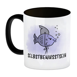 Selbstbewusstsein - Kaffeebecher mit dem gewitzten Fisch mit Haifischflosse