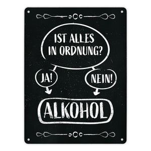 Alles in Ordnung? Ja oder Nein - Alkohol! - lustiges Metallschild mit Entscheidungsfrage