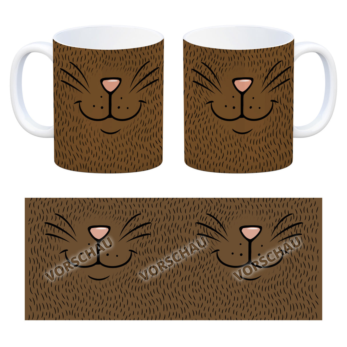 Katzengesicht Kaffeebecher mit süßem Lächeln einer Katze
