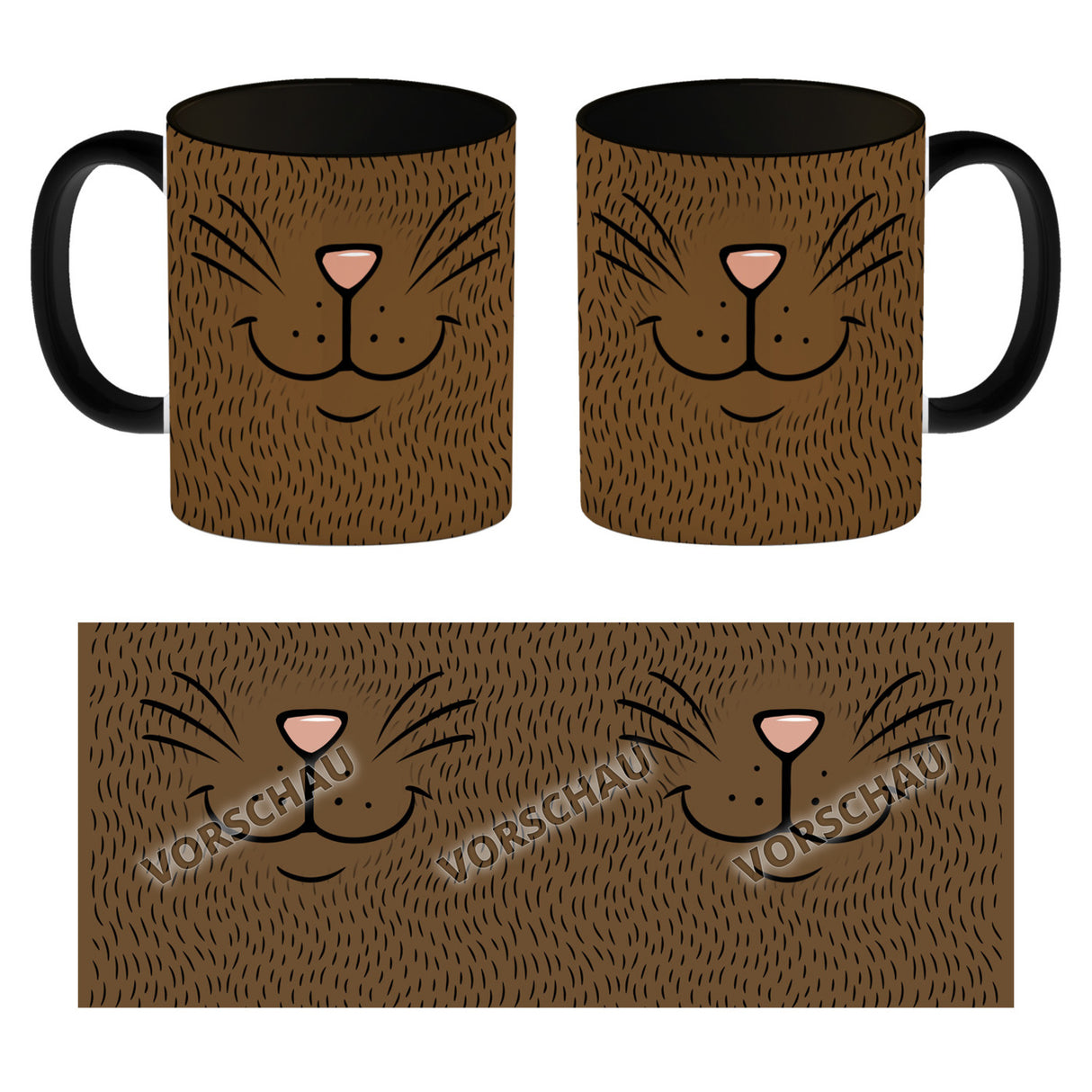 Katzengesicht Kaffeebecher mit süßem Lächeln einer Katze