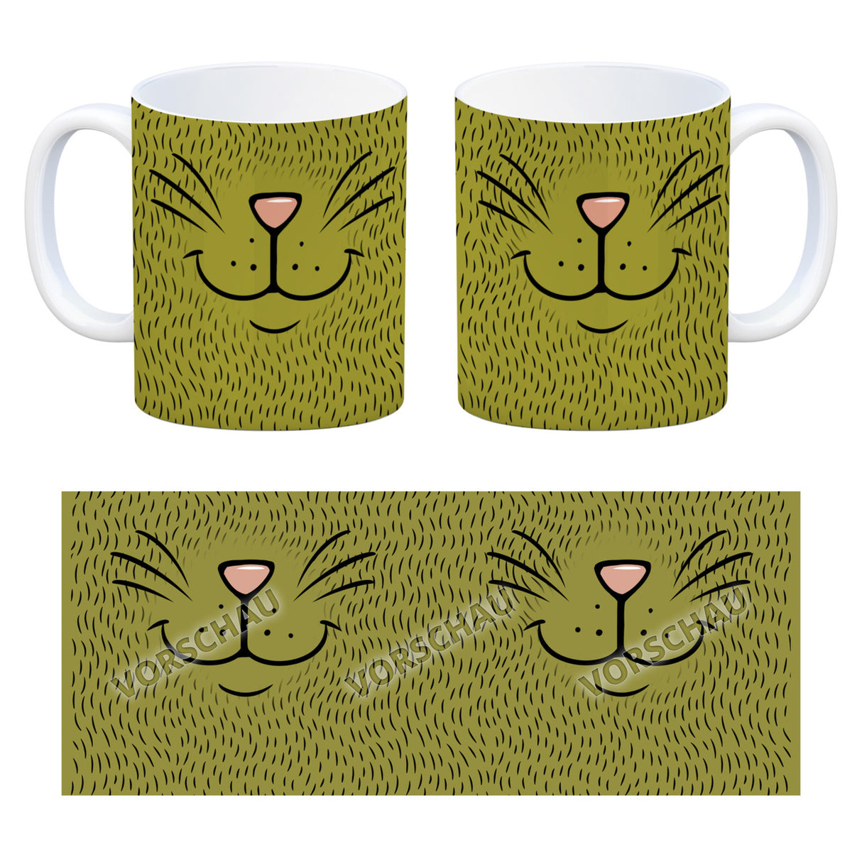 Katzengesicht Kaffeebecher mit süßem Lächeln einer Katze