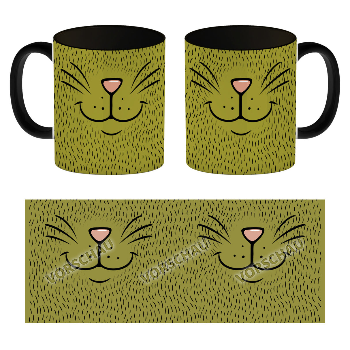 Katzengesicht Kaffeebecher mit süßem Lächeln einer Katze