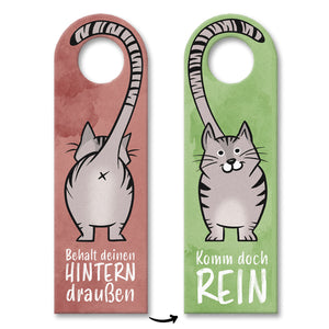 Komm doch rein oder Behalt deinen Hintern draußen - Türhänger mit oranger Katze