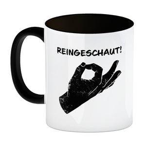 Reingeschaut! Kaffeebecher mit lustigem Streich