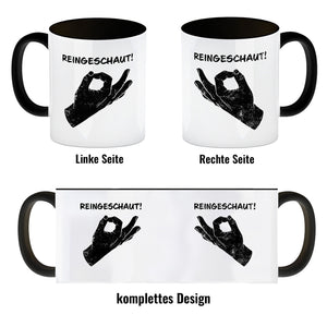Reingeschaut! Kaffeebecher mit lustigem Streich