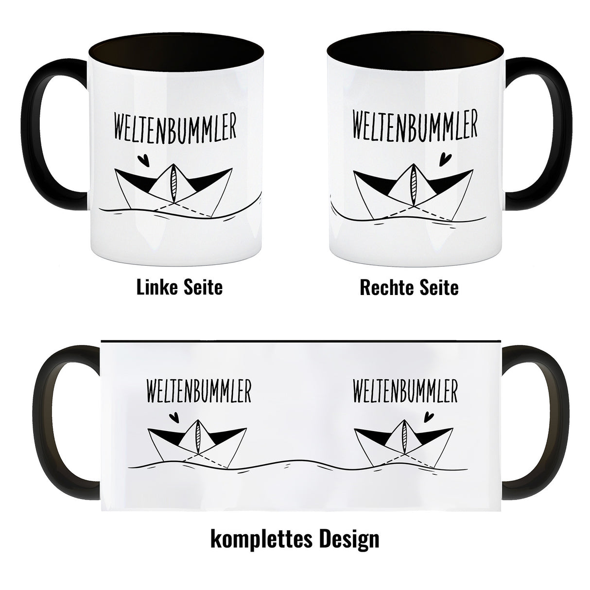 Weltenbummler Kaffeebecher mit schönem Papierschiff Motiv