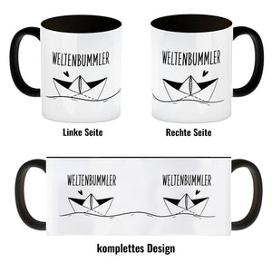 Weltenbummler Kaffeebecher mit schönem Papierschiff Motiv