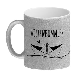 Weltenbummler Kaffeebecher mit schönem Papierschiff Motiv