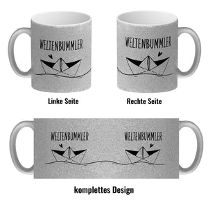 Weltenbummler Kaffeebecher mit schönem Papierschiff Motiv
