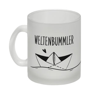 Weltenbummler Kaffeebecher mit schönem Papierschiff Motiv