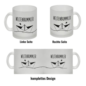 Weltenbummler Kaffeebecher mit schönem Papierschiff Motiv