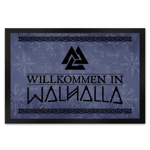 Willkommen in Walhalla Wikinger Fußmatte mit Runen und Knoten Motiven