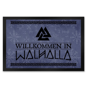 Willkommen in Walhalla Wikinger Fußmatte mit Runen und Knoten Motiven