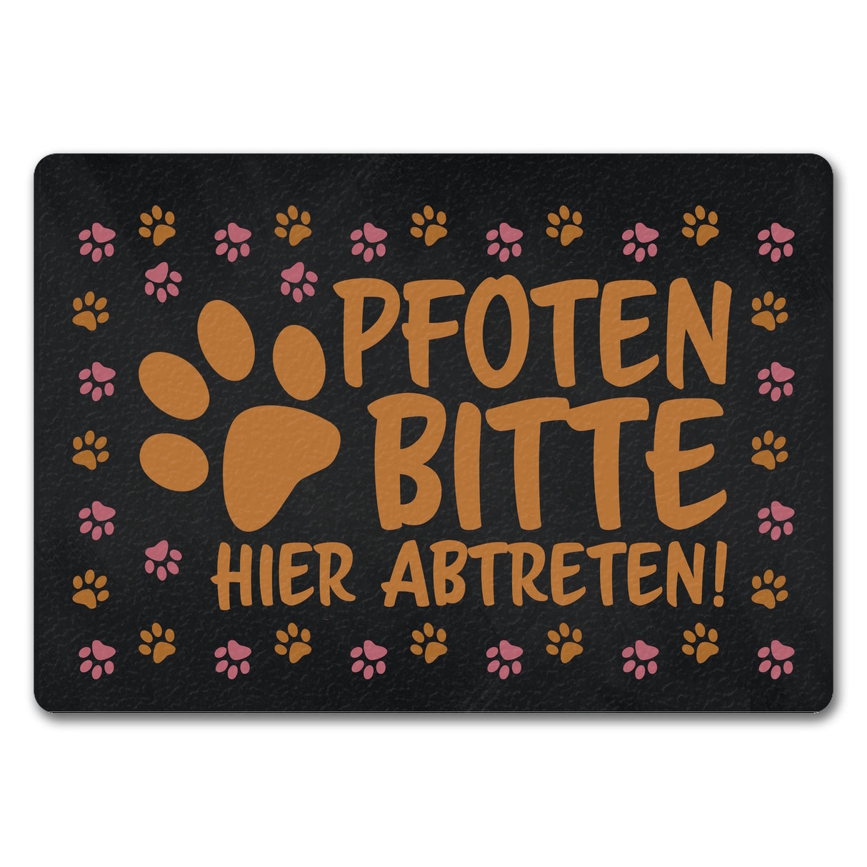 Pfoten bitte hier abtreten Fußmatte mit bunten Fußspuren von Hunden