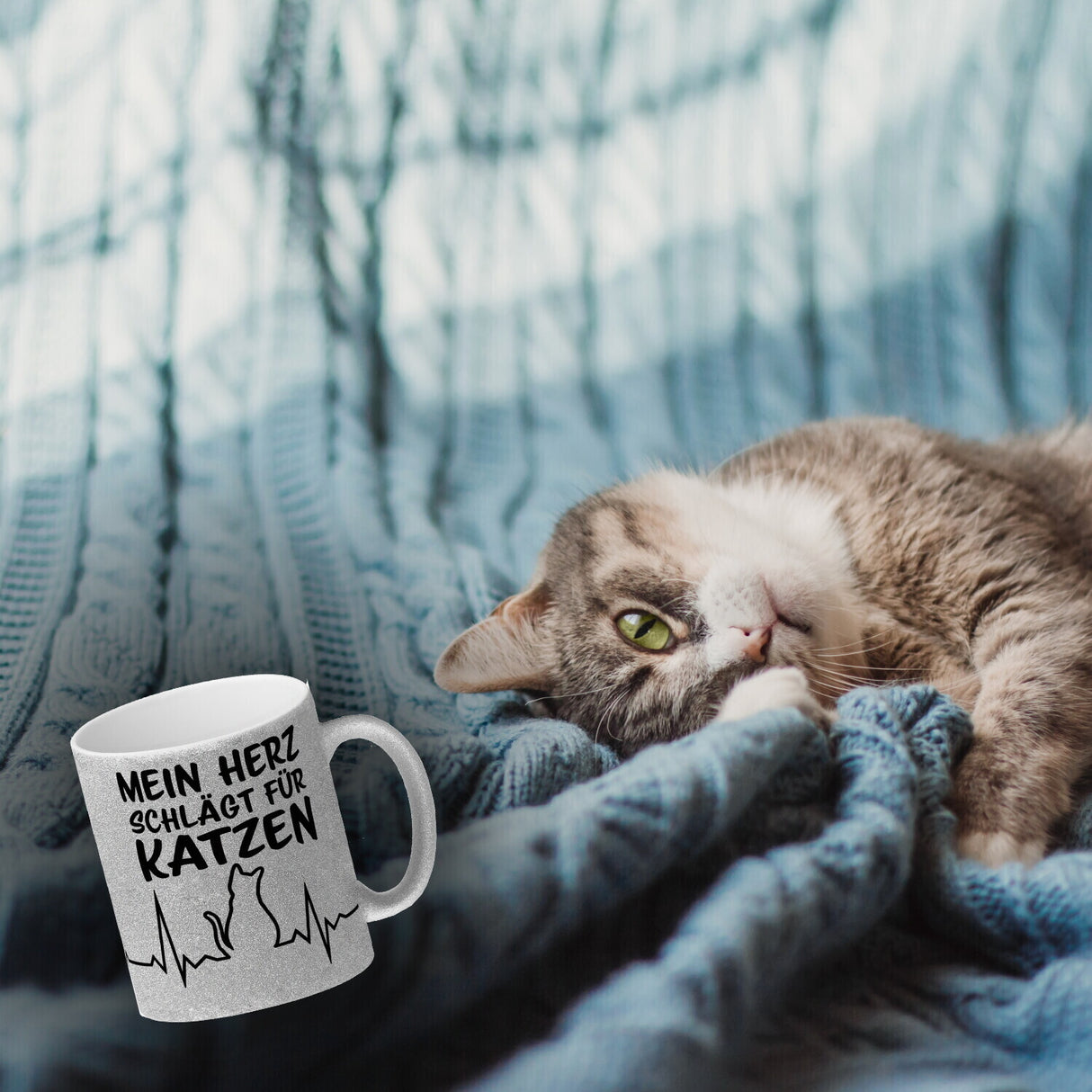 Mein Herz schlägt für Katzen Kaffeebecher mit süßem EKG Motiv