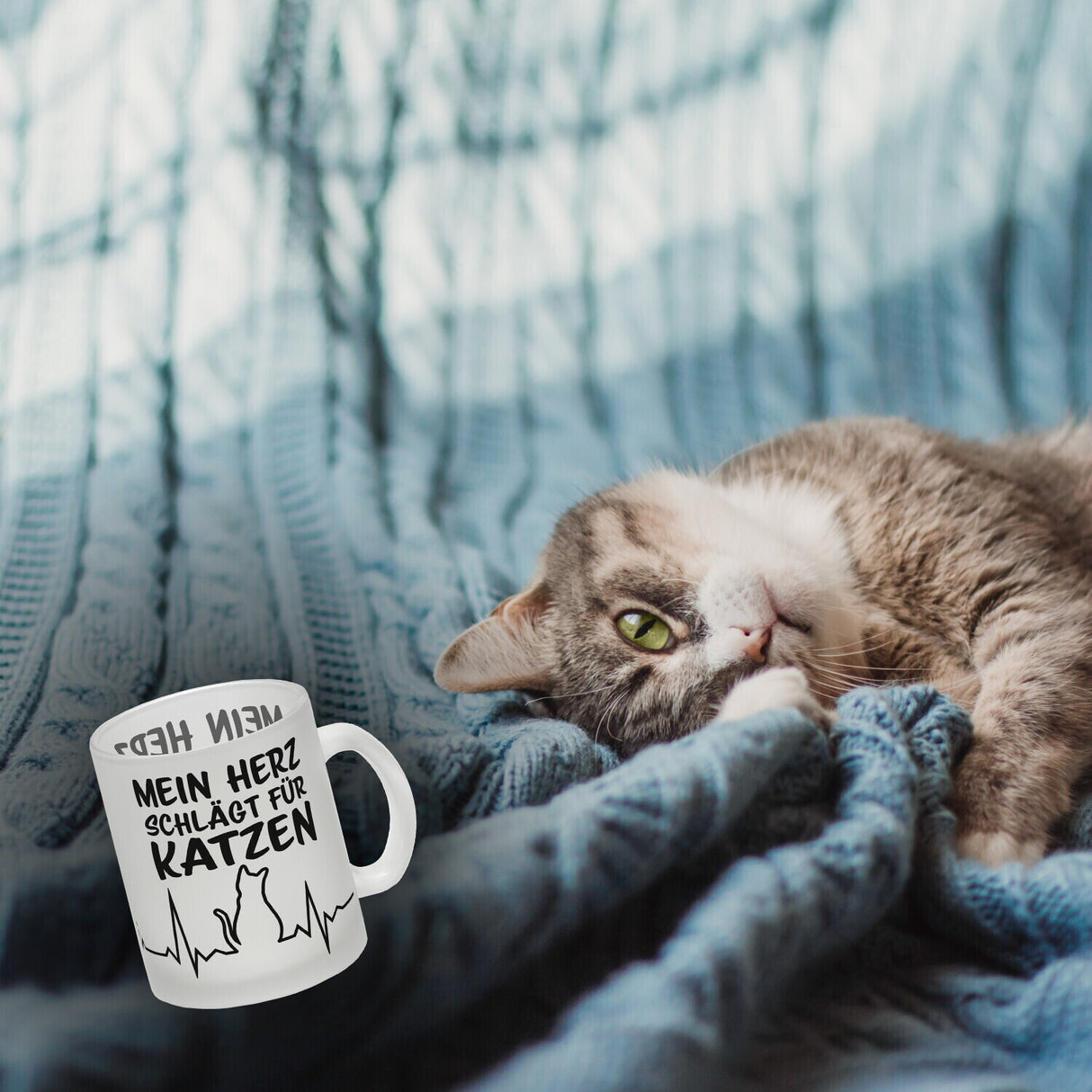 Mein Herz schlägt für Katzen Kaffeebecher mit süßem EKG Motiv