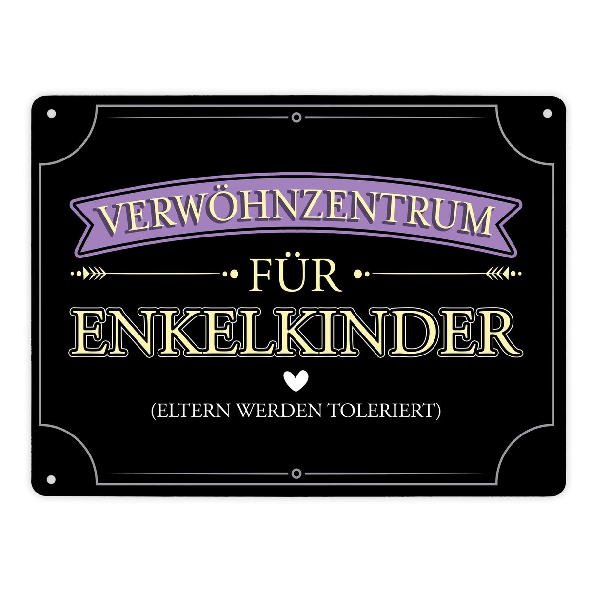 Verwöhnzentrum für Enkelkinder Metallschild mit lustigem Spruch für Großeltern