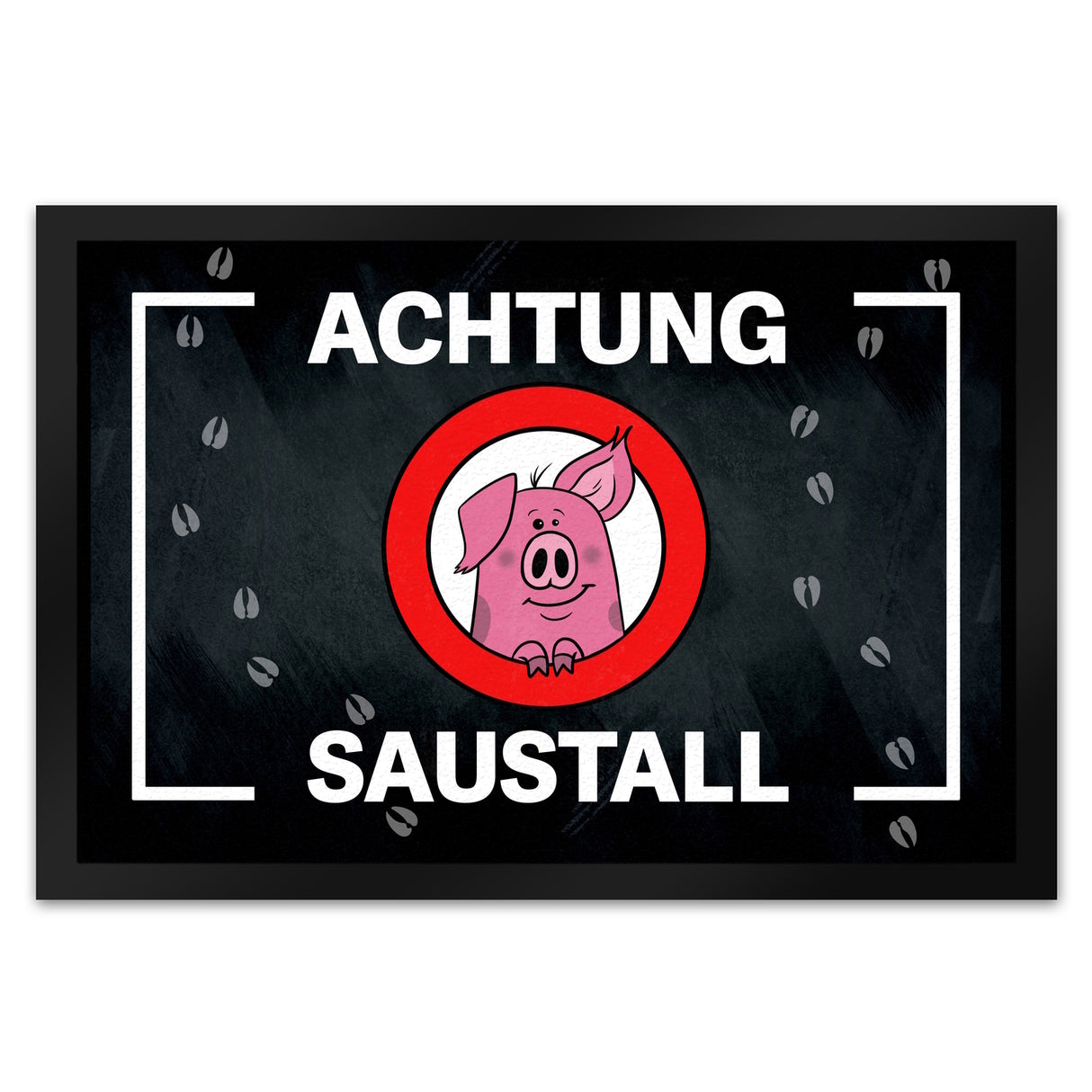 Achtung Saustall Fußmatte mit niedlichem Comic-Schwein im Warnkreis