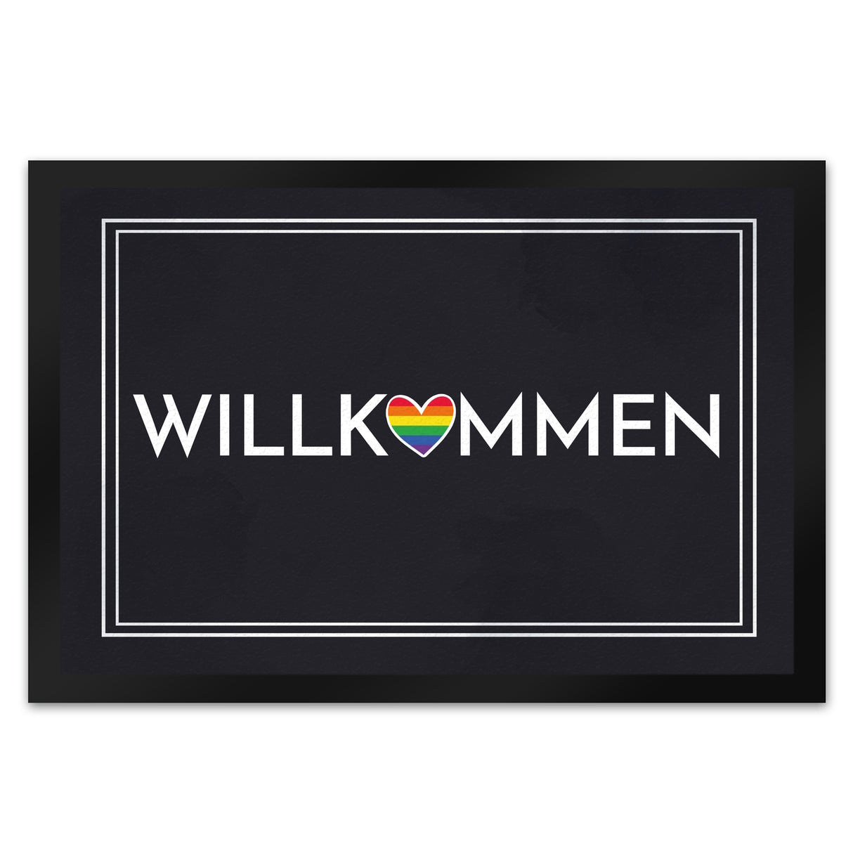 Willkommen Fußmatte mit buntem Regenbogen-Herz