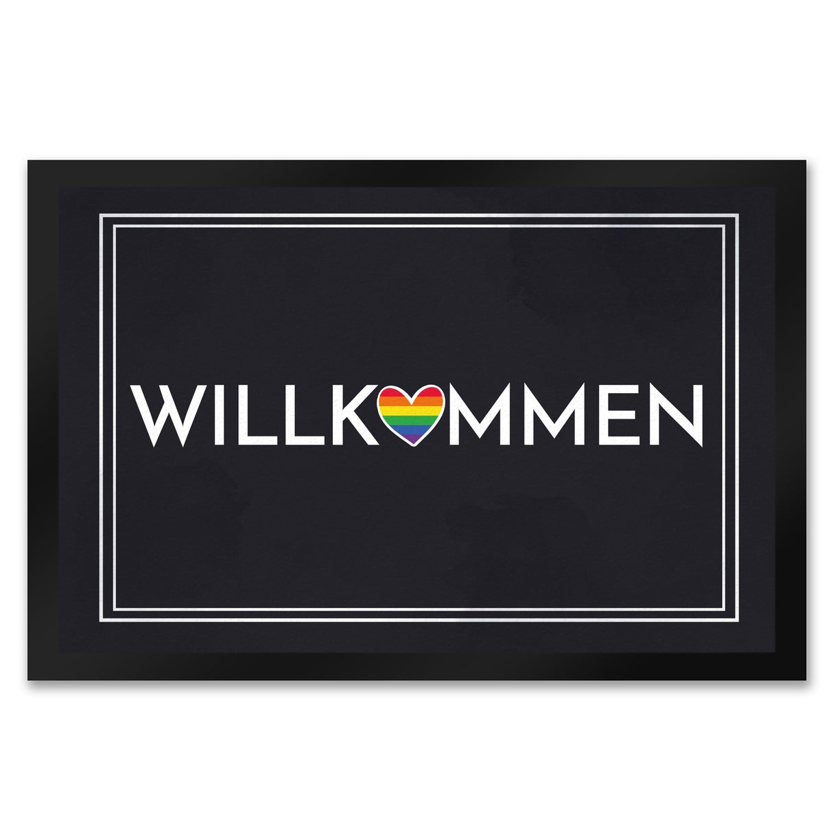 Willkommen Fußmatte mit buntem Regenbogen-Herz