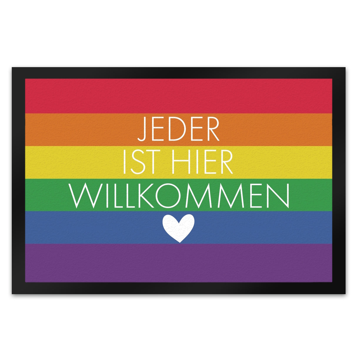 Jeder ist hier willkommen Fußmatte mit Regenbogenfahne