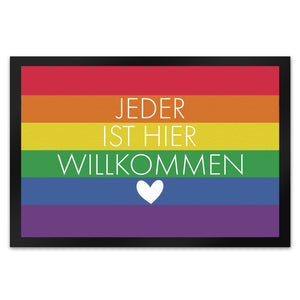 Jeder ist hier willkommen Fußmatte mit Regenbogenfahne