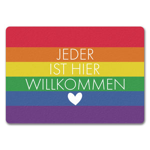 Jeder ist hier willkommen Fußmatte mit Regenbogenfahne
