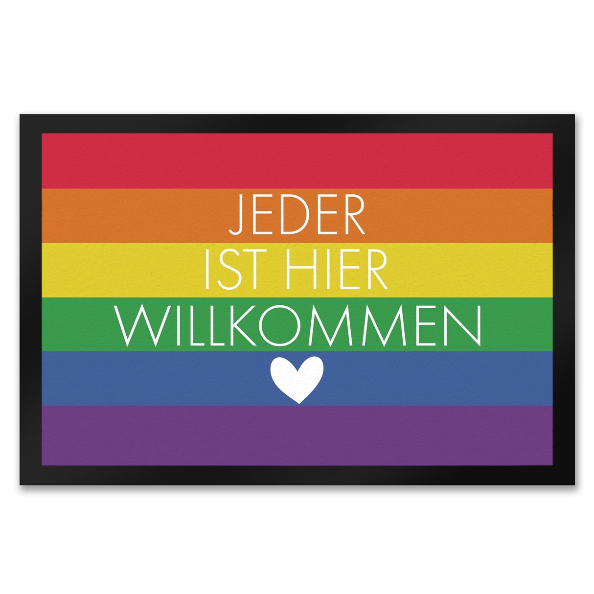 Jeder ist hier willkommen Fußmatte mit Regenbogenfahne