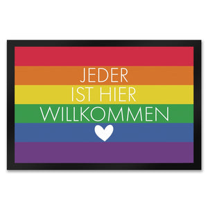 Jeder ist hier willkommen Fußmatte mit Regenbogenfahne