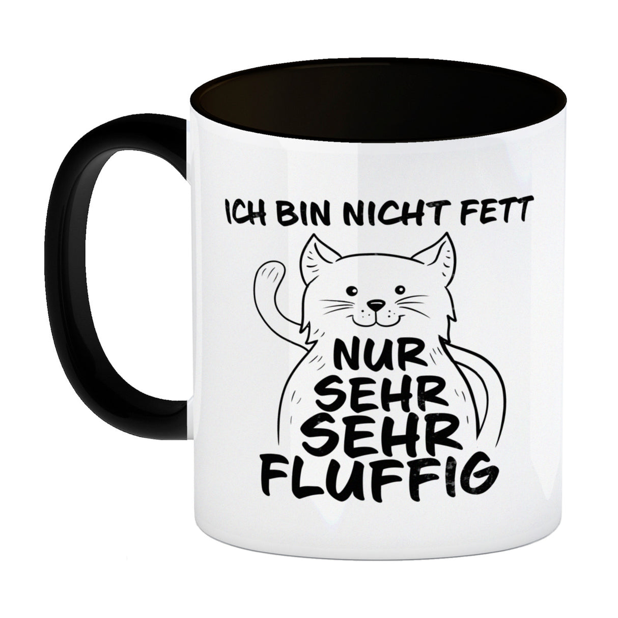 Ich bin nicht Fett nur sehr fluffig Kaffeebecher mit lustiger Katze