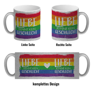 Liebe kennt kein Geschlecht Kaffeebecher mit Regenbogenflagge