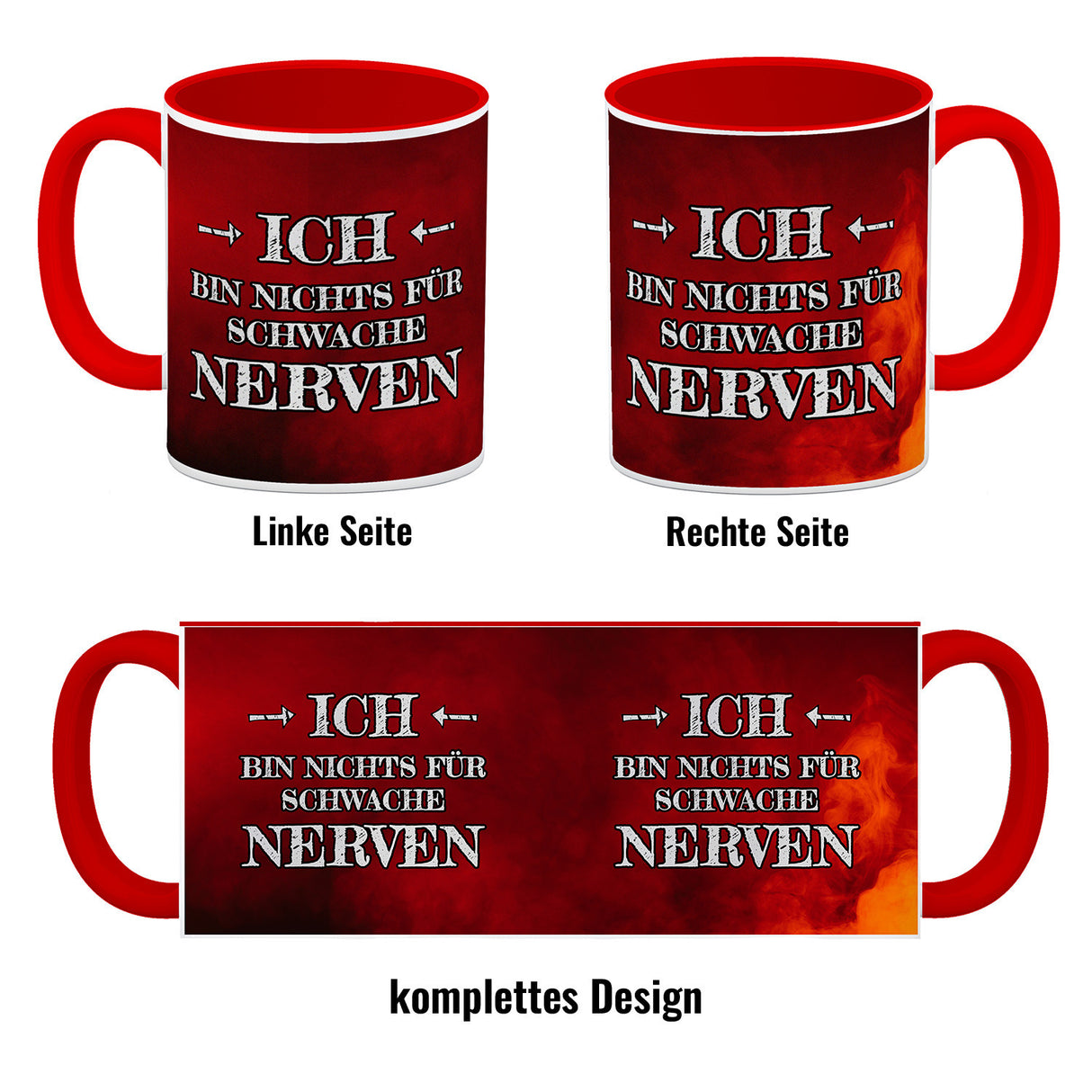 Ich bin nichts für schwache Nerven Kaffeebecher mit Flammenhintergrund