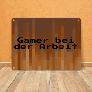 Metallschild in 15x20 cm Pixelmotiv und Spruch: Crafting Room Pixel Art Zockerzimmer