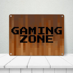 Metallschild in 15x20 cm Pixelmotiv und Spruch: Crafting Room Pixel Art Zockerzimmer