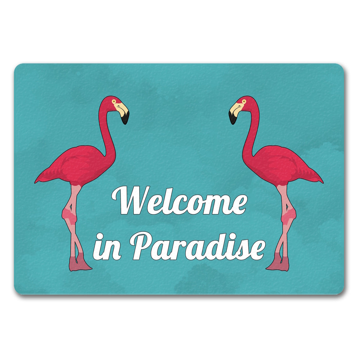 Fußmatte in 35x50 cm mit Flamingomotiv und Spruch: Welcome in Paradise