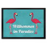 Fußmatte in 35x50 cm mit Flamingomotiv und Spruch: Welcome in Paradise
