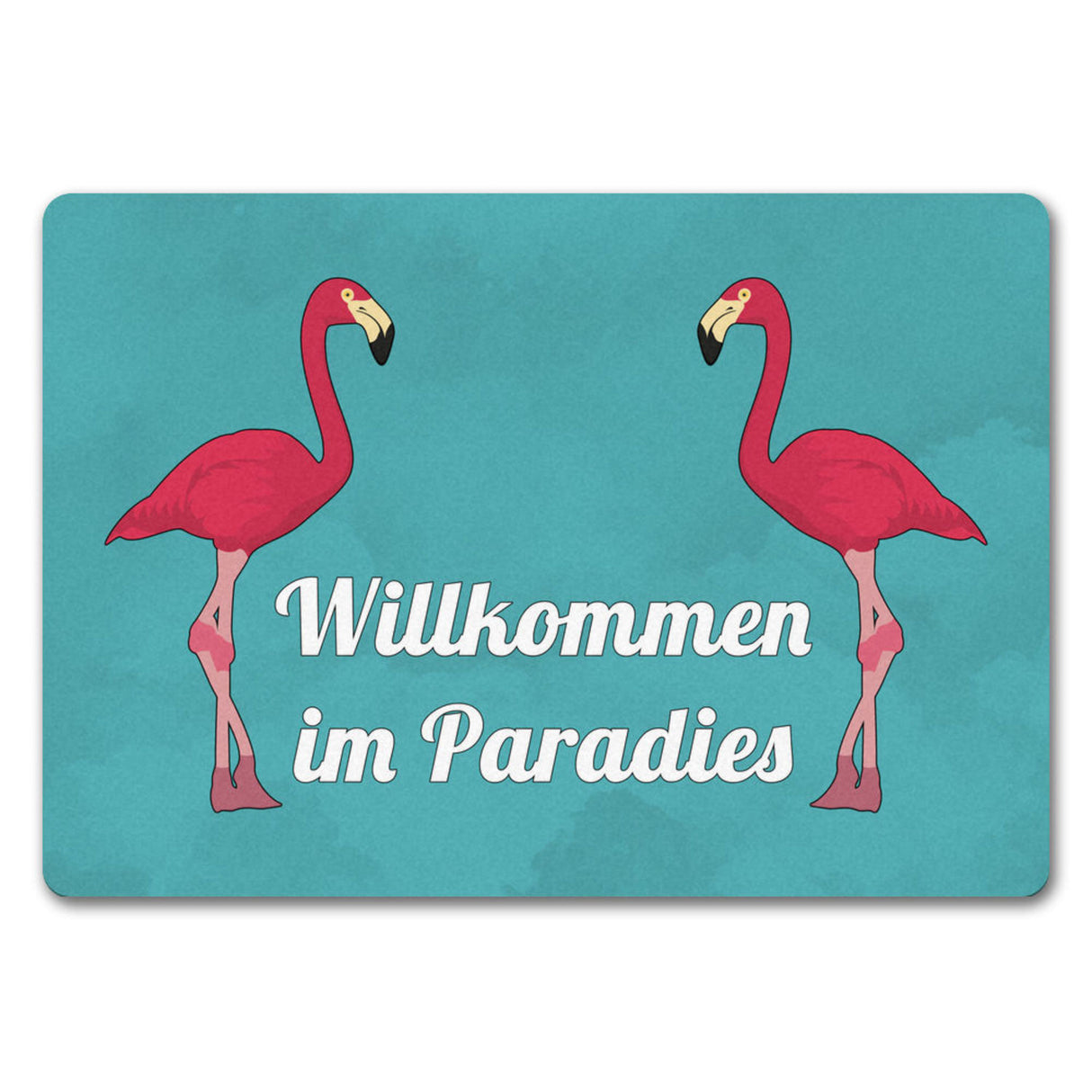 Fußmatte in 35x50 cm mit Flamingomotiv und Spruch: Welcome in Paradise