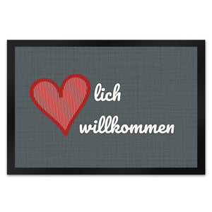 Fußmatte in 35x50 cm in dunkelgrau mit Spruch und Symbol Home und Herz