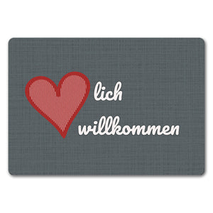 Fußmatte in 35x50 cm in dunkelgrau mit Spruch und Symbol Home und Herz