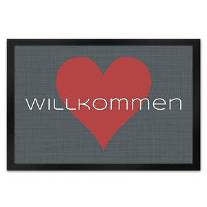 Fußmatte in 35x50 cm in dunkelgrau mit Spruch und Symbol Home und Herz