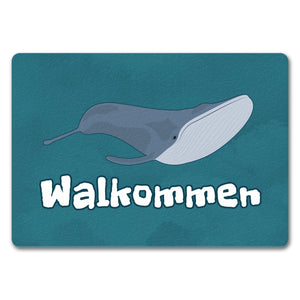 Blauwal Fußmatte in 35x50 cm mit Ozeanmotiv und Spruch Walkommen