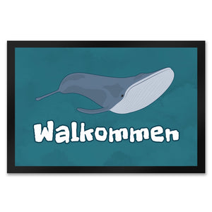 Blauwal Fußmatte in 35x50 cm mit Ozeanmotiv und Spruch Walkommen