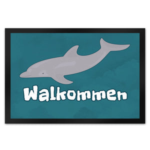 Blauwal Fußmatte in 35x50 cm mit Ozeanmotiv und Spruch Walkommen