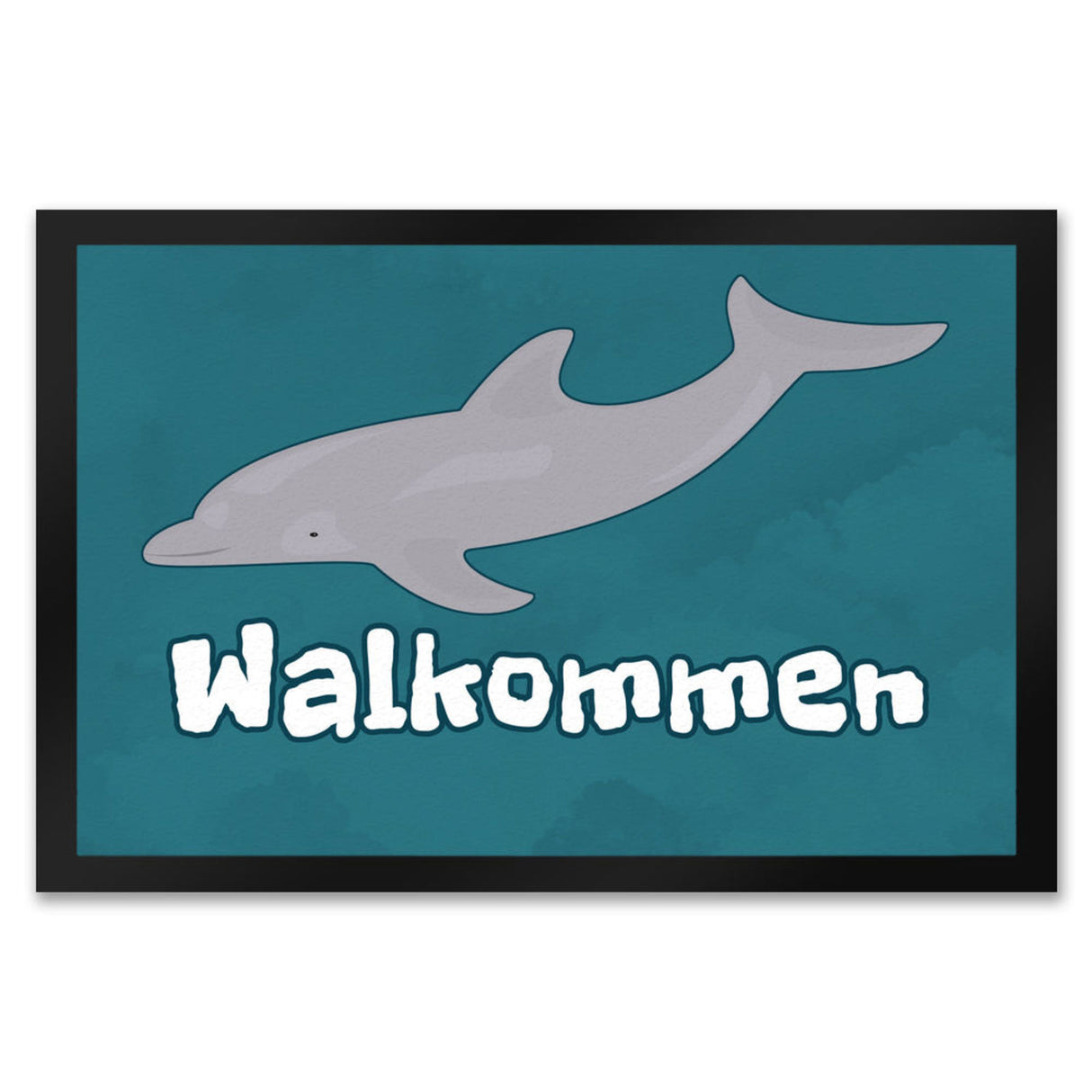 Blauwal Fußmatte in 35x50 cm mit Ozeanmotiv und Spruch Walkommen