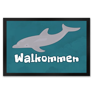 Blauwal Fußmatte in 35x50 cm mit Ozeanmotiv und Spruch Walkommen