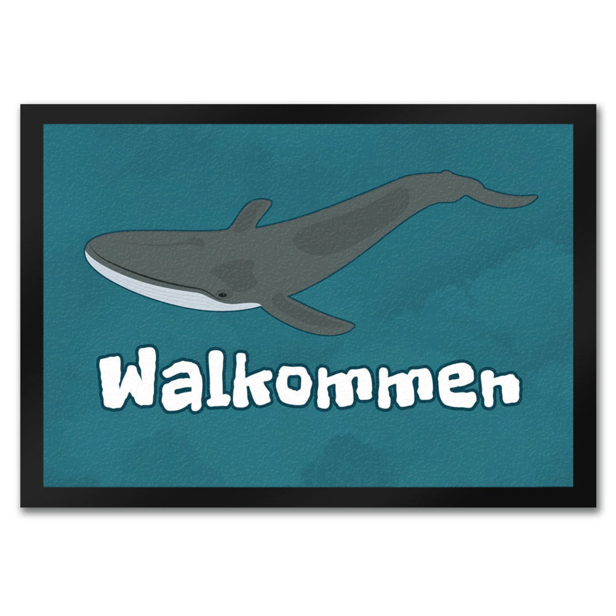 Blauwal Fußmatte in 35x50 cm mit Ozeanmotiv und Spruch Walkommen
