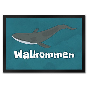 Blauwal Fußmatte in 35x50 cm mit Ozeanmotiv und Spruch Walkommen
